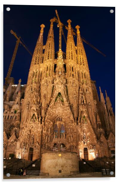 Sagrada Familia In Barcelona At Night Acrylic by Artur Bogacki
