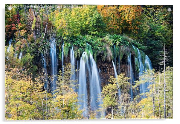 Autumn Foliage and Waterfall Acrylic by Artur Bogacki