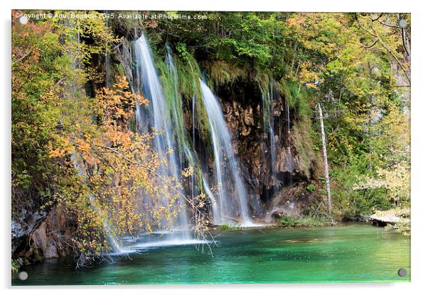 Autumn Waterfall with Turquoise Pool Acrylic by Artur Bogacki