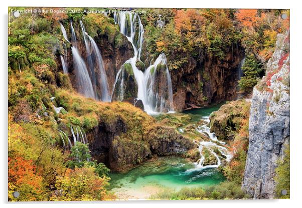 Waterfall in Autumn Scenery Acrylic by Artur Bogacki