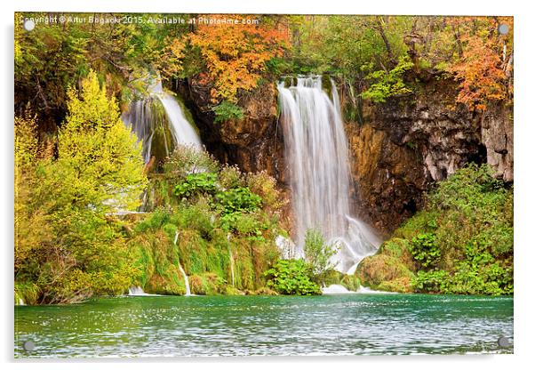 Waterfalls in Autumn Scenery Acrylic by Artur Bogacki