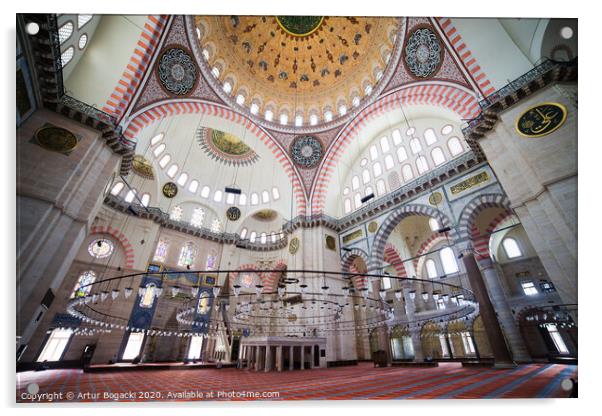 Suleymaniye Mosque Interior In Istanbul Acrylic by Artur Bogacki
