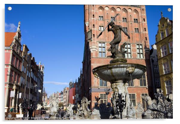Neptune Fountain in Gdansk Acrylic by Artur Bogacki