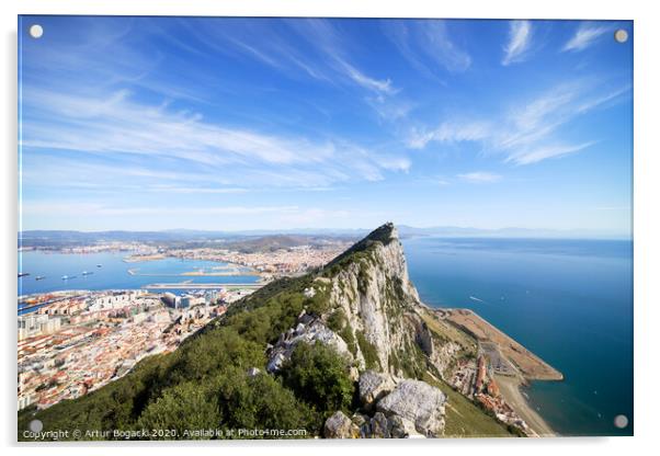 Gibraltar Rock Bay and Town Acrylic by Artur Bogacki