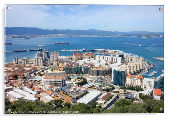 Gibraltar Town and Bay Acrylic by Artur Bogacki
