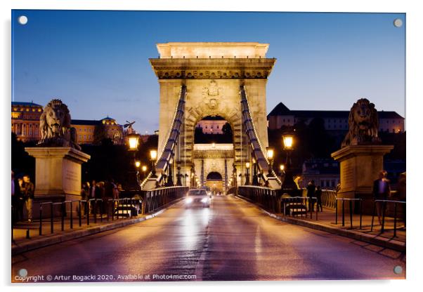 Chain Bridge in Budapest at Night Acrylic by Artur Bogacki