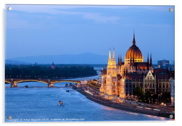 Parliament Building in Budapest at Evening Acrylic by Artur Bogacki
