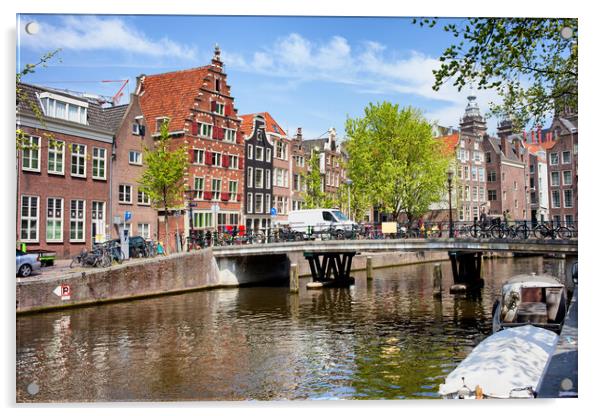 Amsterdam Canal, Bridge and Houses Acrylic by Artur Bogacki