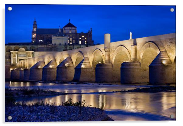 Roman Bridge and Mosque Cathedral in Cordoba Acrylic by Artur Bogacki