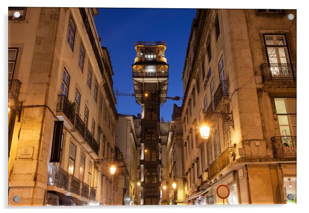 Santa Justa Lift at Night Acrylic by Artur Bogacki