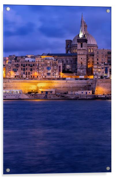 Valletta City At Dusk In Malta Acrylic by Artur Bogacki
