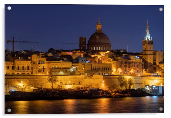 City Skyline of Valletta in Malta at Night Acrylic by Artur Bogacki