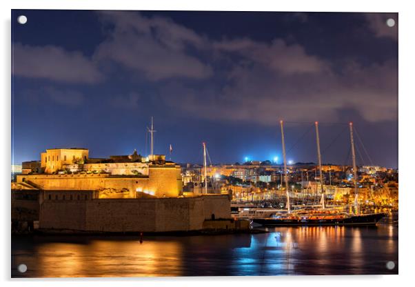 Fort St Angelo and Vittoriosa Marina in Malta Acrylic by Artur Bogacki