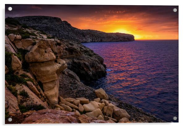 Malta Sea Coast At Sunrise Acrylic by Artur Bogacki
