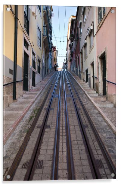 Bica Funicular in Lisbon Acrylic by Artur Bogacki