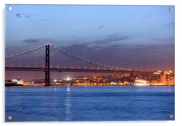 25th of April Bridge at Night in Lisbon Acrylic by Artur Bogacki