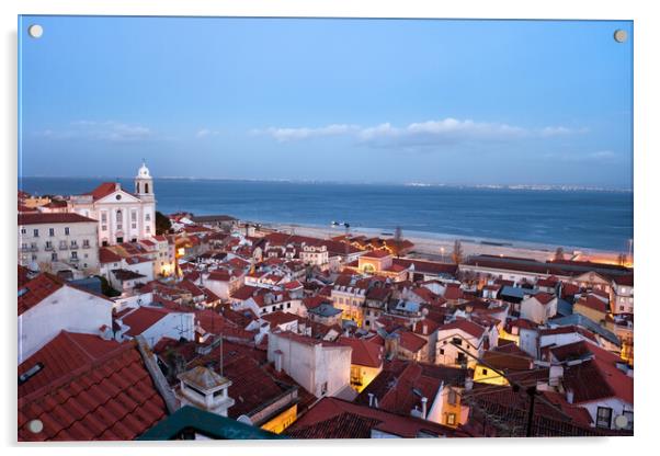 Lisbon Evening Cityscape Acrylic by Artur Bogacki
