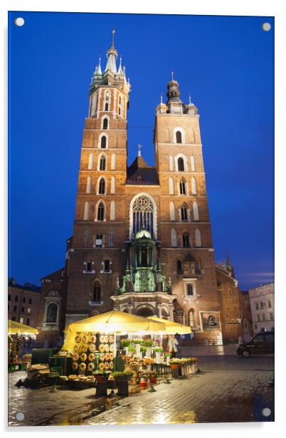 St Mary Basilica by Night in Krakow Acrylic by Artur Bogacki