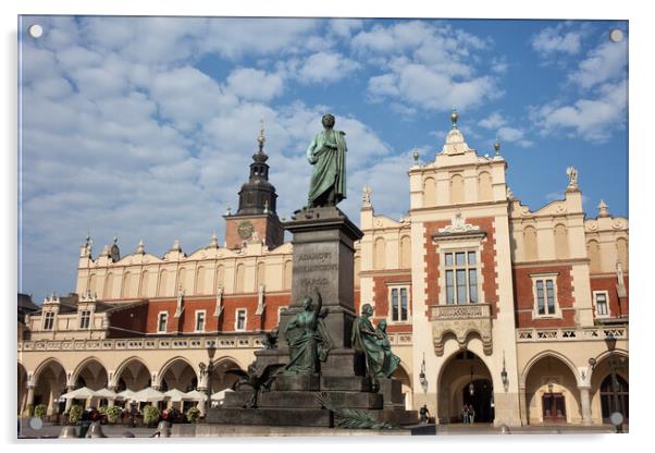 Adam Mickiewicz Monument and Sukiennice in Krakow Acrylic by Artur Bogacki