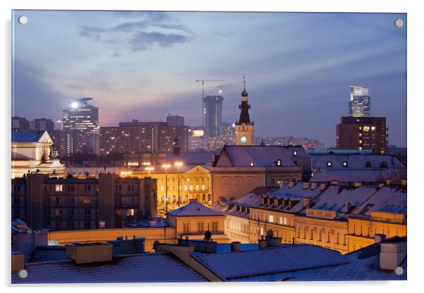 Warsaw Cityscape at Twilight Acrylic by Artur Bogacki