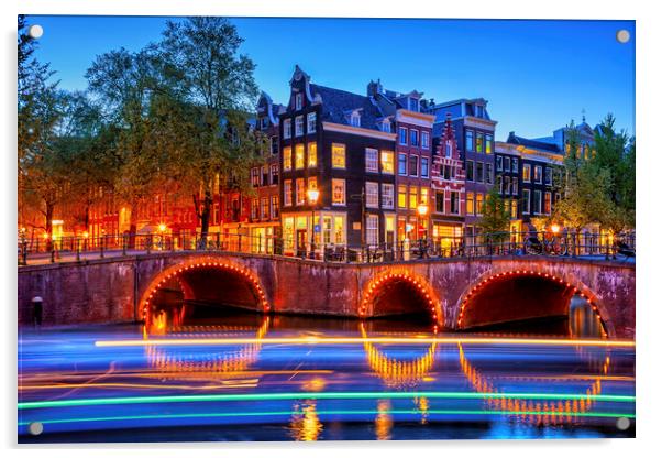 Evening in City of Amsterdam Acrylic by Artur Bogacki