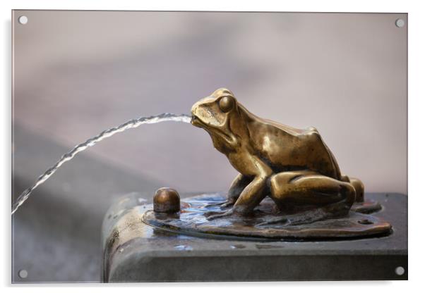 Frog Sculpture Pouring Water Fountain Detail Acrylic by Artur Bogacki