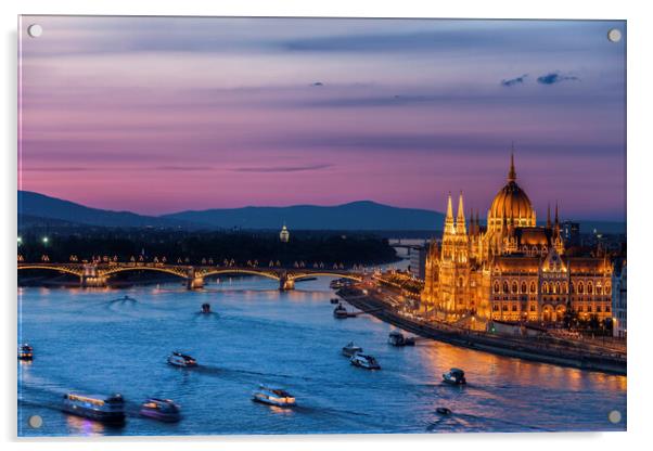 Budapest City Twilight River View Acrylic by Artur Bogacki