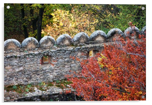 Medieval Castle Wall In Autumn Acrylic by Artur Bogacki