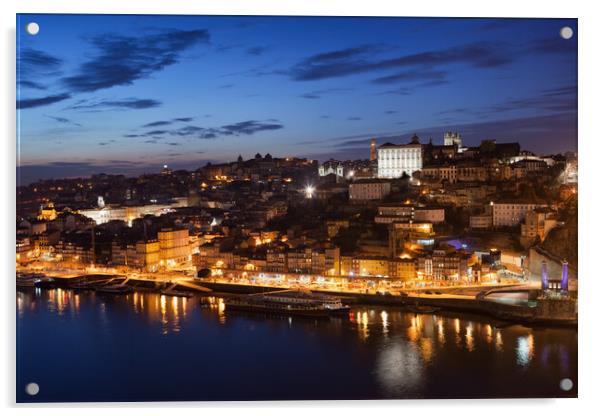 City of Porto Night Cityscape in Portugal Acrylic by Artur Bogacki