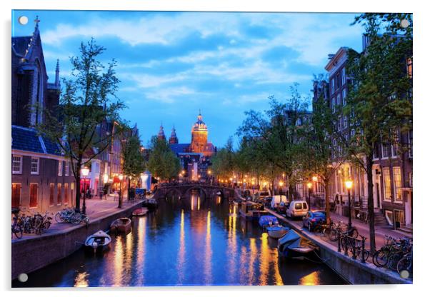 Evening in City of Amsterdam Acrylic by Artur Bogacki
