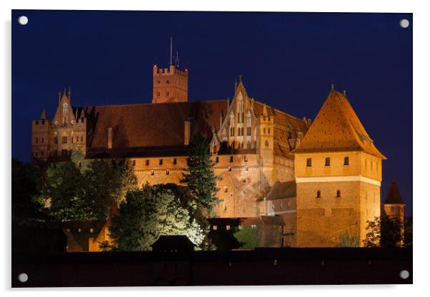High Castle of the Malbork Castle at Night Acrylic by Artur Bogacki
