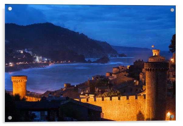 Town of Tossa de Mar by Night on Costa Brava Acrylic by Artur Bogacki