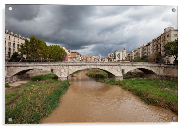 Stone Bridge on River Onyar in Girona Acrylic by Artur Bogacki