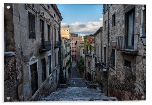 Sant Domenec Stairs in Old Town of Girona Acrylic by Artur Bogacki