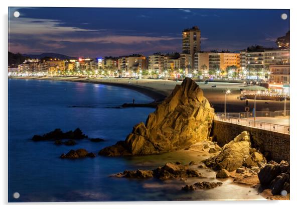 Lloret de Mar Town at night in Spain Acrylic by Artur Bogacki