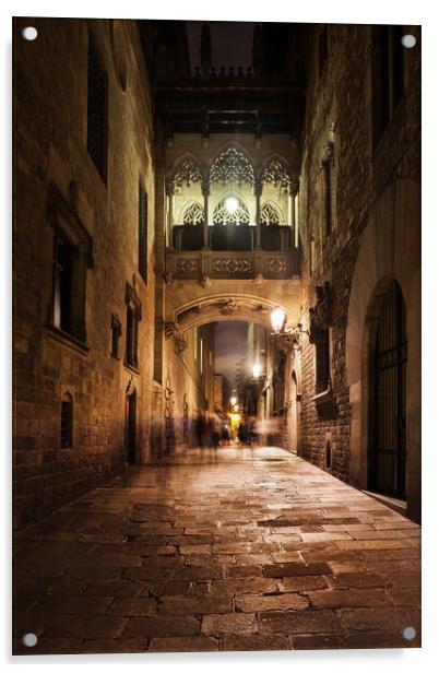 Gothic Quarter in Barcelona at Night Acrylic by Artur Bogacki
