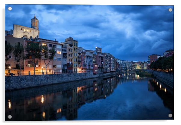 Girona City at Dusk Acrylic by Artur Bogacki