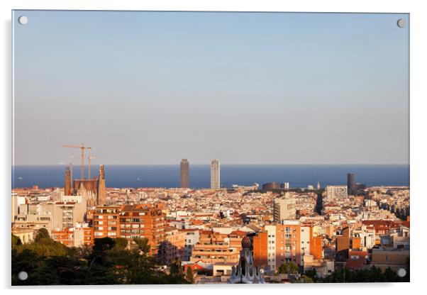 Barcelona Cityscape At Sunset Acrylic by Artur Bogacki