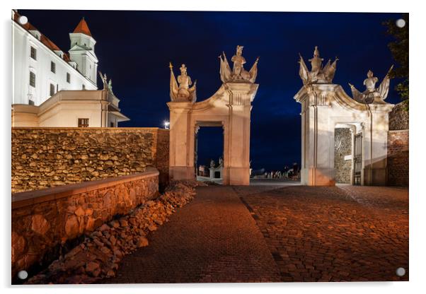 Gate to Bratislava Castle at Night in Slovakia Acrylic by Artur Bogacki