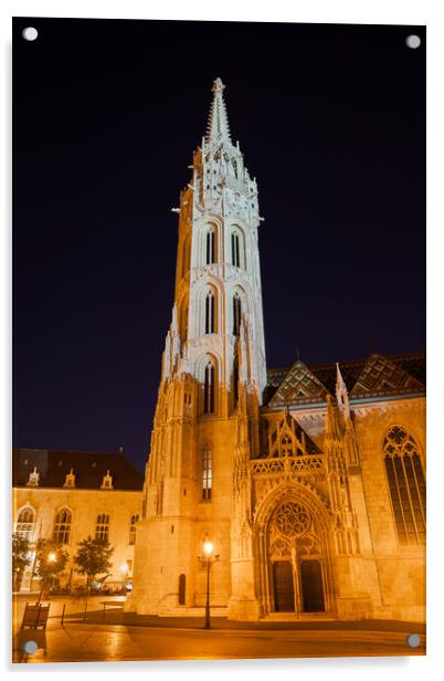 Matthias Church in Budapest Illuminated at Night Acrylic by Artur Bogacki