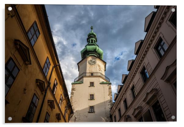 Michael Tower in Old Town of Bratislava Acrylic by Artur Bogacki