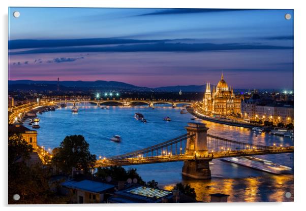 Blue Hour in City of Budapest Acrylic by Artur Bogacki
