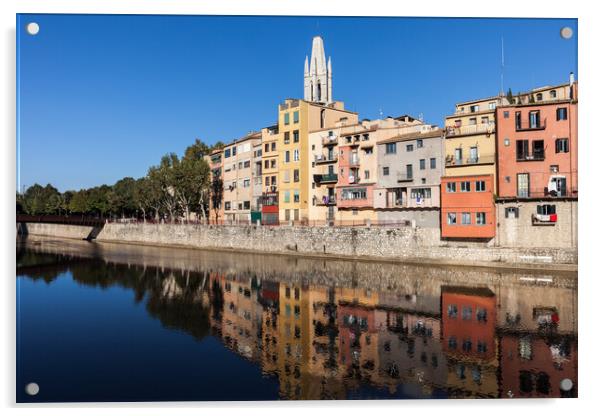 City Of Girona Old Town Houses At Onyar River Acrylic by Artur Bogacki