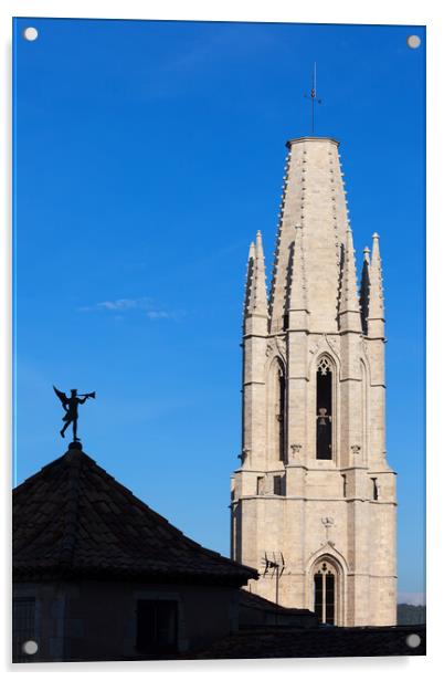 Church of Sant Feliu Tower in Girona Acrylic by Artur Bogacki