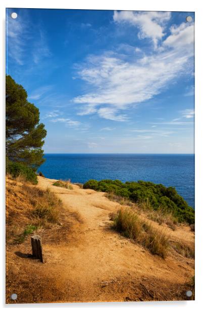 Costa Brava Cliff Top Trail at Mediterranean Sea Acrylic by Artur Bogacki