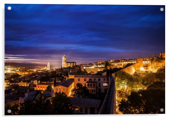 Girona City at Twilight Acrylic by Artur Bogacki
