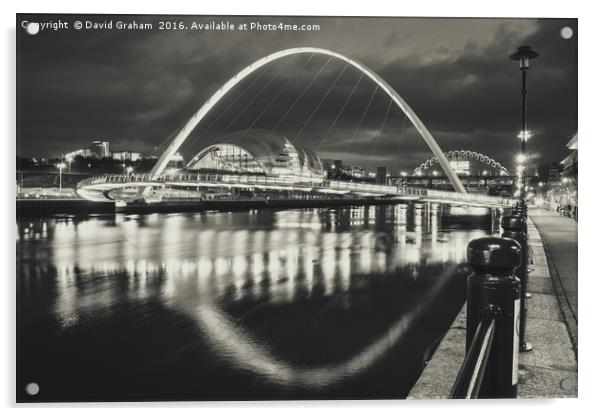 Gateshead Millennium Bridge - At night Acrylic by David Graham