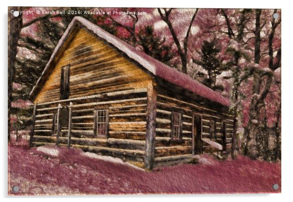 Snow Cabin Digital Art Acrylic by Sarah Ball