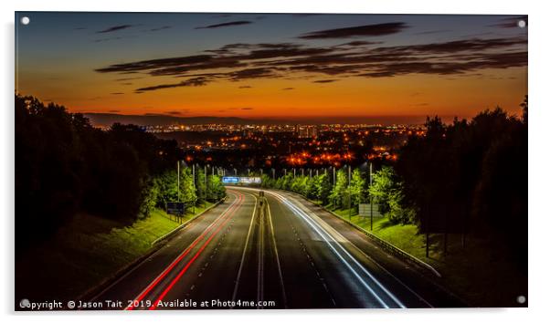 Welcome to Glasgow Sunrise Acrylic by Jason Tait