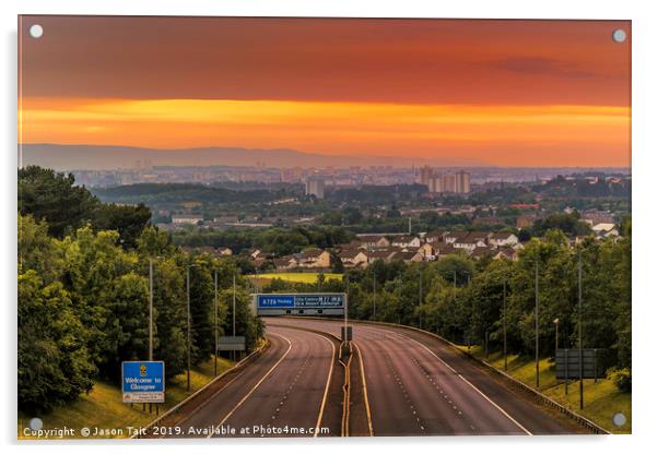 Welcome to Glasgow Sunrise Acrylic by Jason Tait